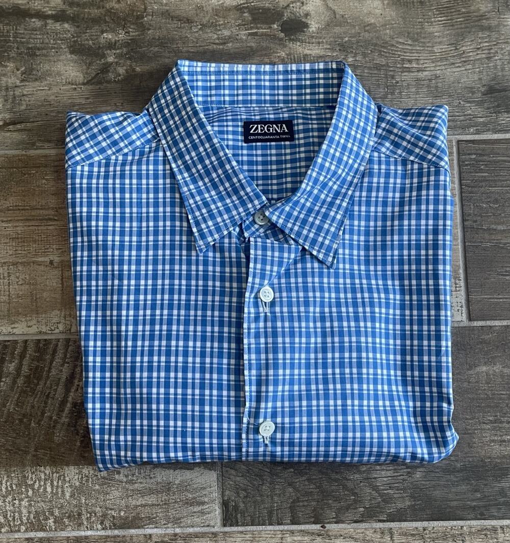 $725 NWT Ermenegildo Zegna Cotton Centoquaranta Twill Checked Casual Shirt 2XL